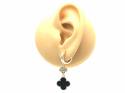 Silver Gold Plated Black Stone Clover Earrings