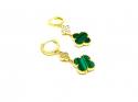 Silver Gold Plated Green Drop Clover Earrings