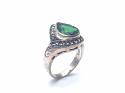 Silver Marcasite & Green CZ Ring Size N