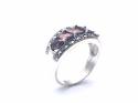 Silver Marcasite & Red CZ Band Size P