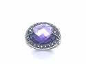 Silver Marcasite & Purple CZ Fancy Ring Size N