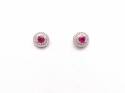 Silver Red & White CZ Cluster Stud Earrings 10mm