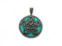 Silver Round Created Turquoise & Marcasite Pendant