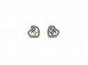 Silver CZ Double CC Heart Stud Earrings