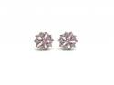 Silver CZ Pink & White Flower Stud Earrings