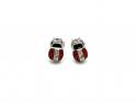 Silver CZ & Enamel Ladybird Stud Earrings