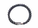 Black Leather & Lava Stone Bead Bracelet