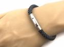 Leather Bracelet Blue-Grey Steel Magnetic Clasp