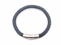 Leather Bracelet Blue-Grey Steel Magnetic Clasp