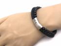 Black Leather & Onyx Bead Bracelet Steel Clasp