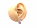 Silver Double Flower Drop Stud Earrings