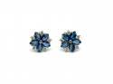Silver Blue & White CZ Flower Stud Earrings