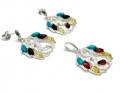 Silver Created Turquoise & Amber Dragon Set