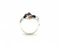 Silver Whitby Jet and Amber Ring Size O