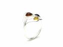 Silver Whitby Jet and Amber Ring Size N