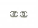 Silver CZ Pave Double CC Stud Earrings