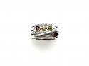 Silver 5 Band Multi Amber Ring Size P