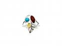 Silver Amber & Turquoise Leaf Ring Size R
