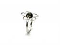 Silver Flower Green Amber Ring Size R