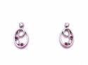 Silver Oval 3 Stone Ruby and CZ Stud Earrings