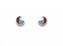 Silver Amber Turquoise Heart & Moon Stud Earrings