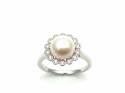 Silver Freshwater Pearl and CZ Cluster Ring
