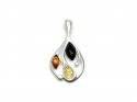 Silver Amber & Whitby Jet Leaf Pendant
