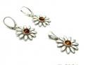 Silver Amber Flower Pendant & Earring Set