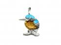 Silver Amber Created Turquoise Kingfisher Pendant