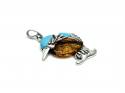 Silver Amber Created Turquoise Kingfisher Pendant