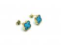 Silver Gold Plated Blue Clover Stud Earrings