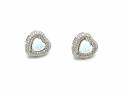 Silver Created Opal & CZ Heart Stud Earrings