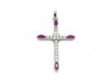 Silver Red & White CZ Marquise Point Cross Pendant