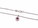 Silver Ruby & CZ Cluster Pendant & Chain
