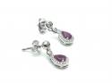 Silver Ruby and CZ Drop Stud Earrings