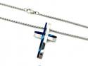 Stainless Steel & Blue IP Plating Cross & Chain