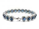 Silver Oval Blue & White CZ Cluster Bracelet