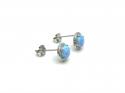 Silver Round Blue Created Opal & CZ Stud Earrings