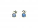 Silver Blue Created Opal & CZ Stud Earrings