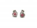 Silver Pink Created Opal & CZ Heart Stud Earrings