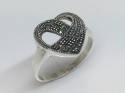 Silver Marcasite Heart Ring Size L