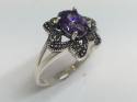 Silver Marcasite & Purple CZ Ring Size N