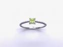 Silver Light Green Square CZ Solitaire Ring