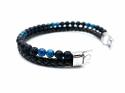 Blue Bead & Lava Stone Brown Leather Bracelet