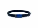 Black Leather & Blue Stainless Steel Bracelet