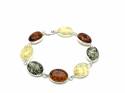 Silver Multi Coloured Amber Bracelet 7 3/4 Inch