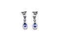 Silver Tanzanite & CZ Drop Stud Earrings