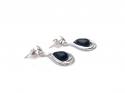 Silver Black Whitby Jet Drop Stud Earrings