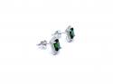 Silver Green & White CZ Emerald Cut Halo Studs