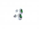 Silver Green & White CZ Oval Cluster Stud Earrings